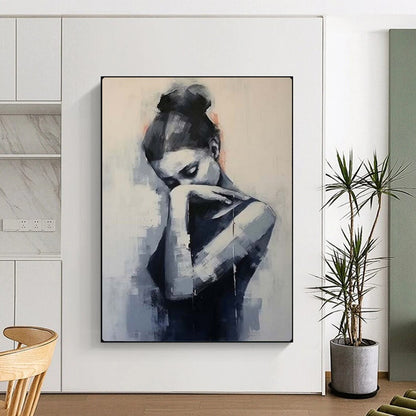 “Contemplative Monochrome Figure” – Impressionistic Figure Oil Painting On Canvas CT2140