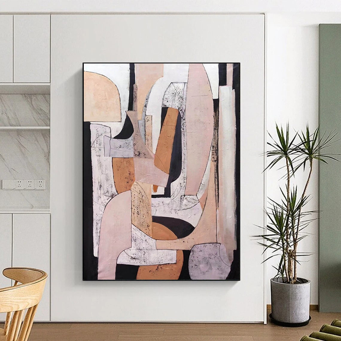 “Neutral Geometric Abstraction” - Beige, Gray, Black Abstract Painting On Canvas DTP252