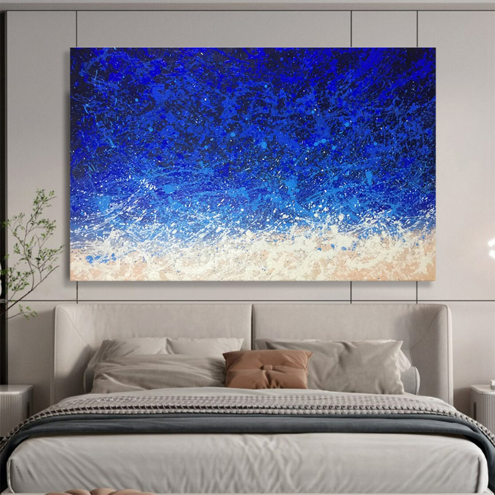 “Blue Splatter Night Sky” - Evocative Abstract Painting On Canvas DKH844