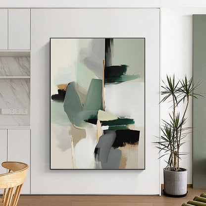 Muted Green, Gray & Beige Shapes, “Subtle Harmony” - Abstract Geometric Acrylic Painting CT0746