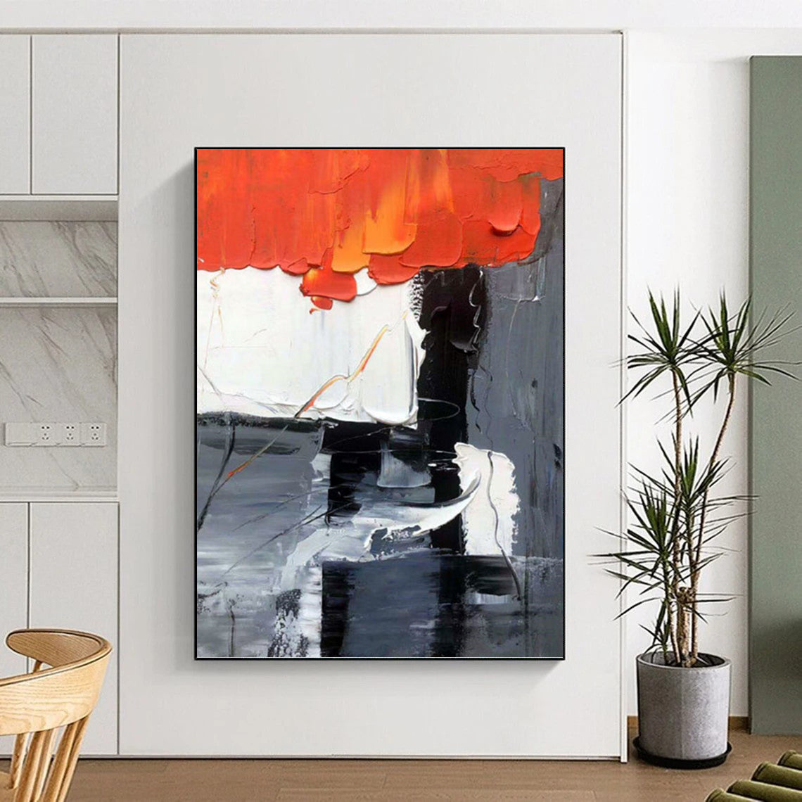 “Monochromatic Contrast Abstraction” - Dramatic Abstract Painting On Canvas DKH1058