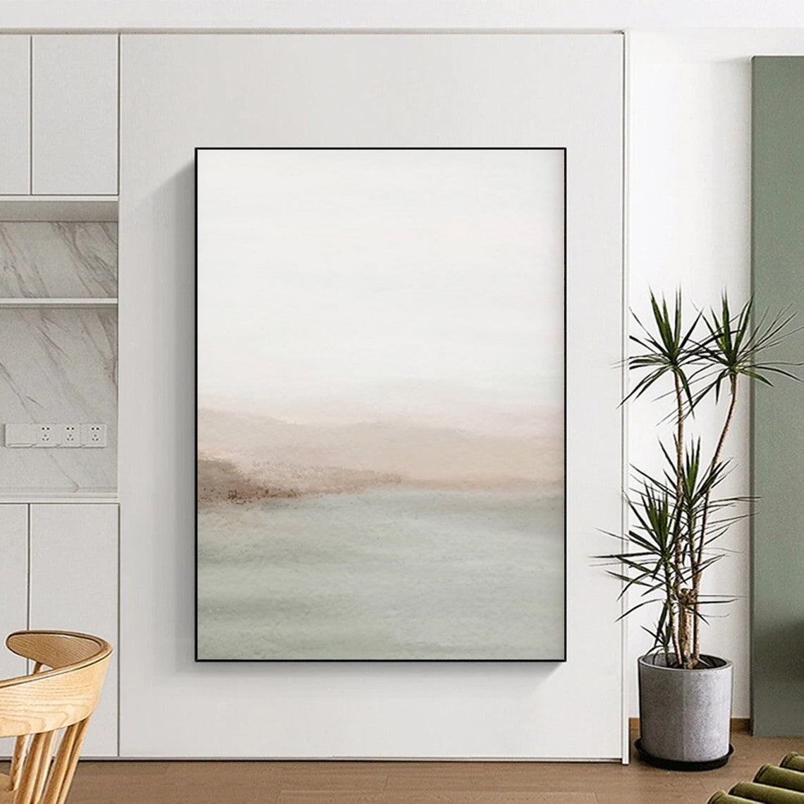 “Blush and Sage Coastal Haze” – Abstract Watercolor Landscape CT2063