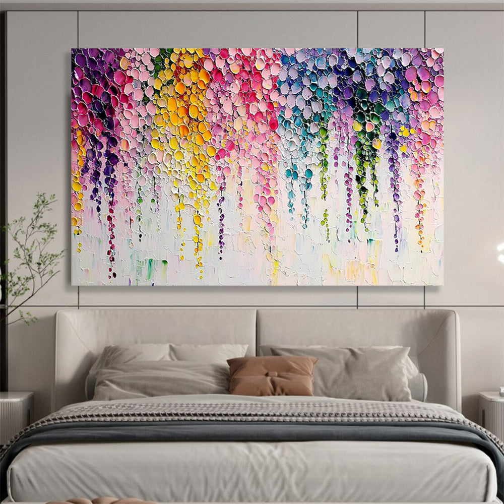Colorful Dripping Circles - Pink, Yellow & Blue Abstract Painting On Canvas DKH905