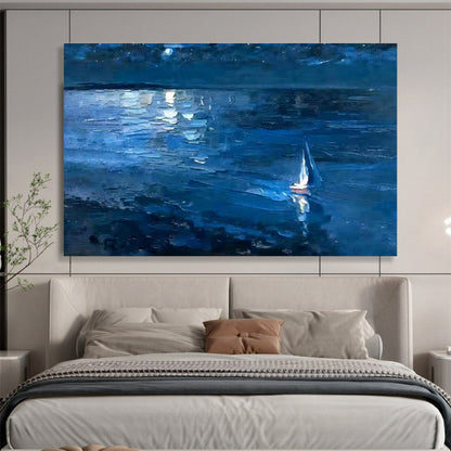 Impressionistic Night Landscape “Moonlit Sail” Painting On Canvas DKH100