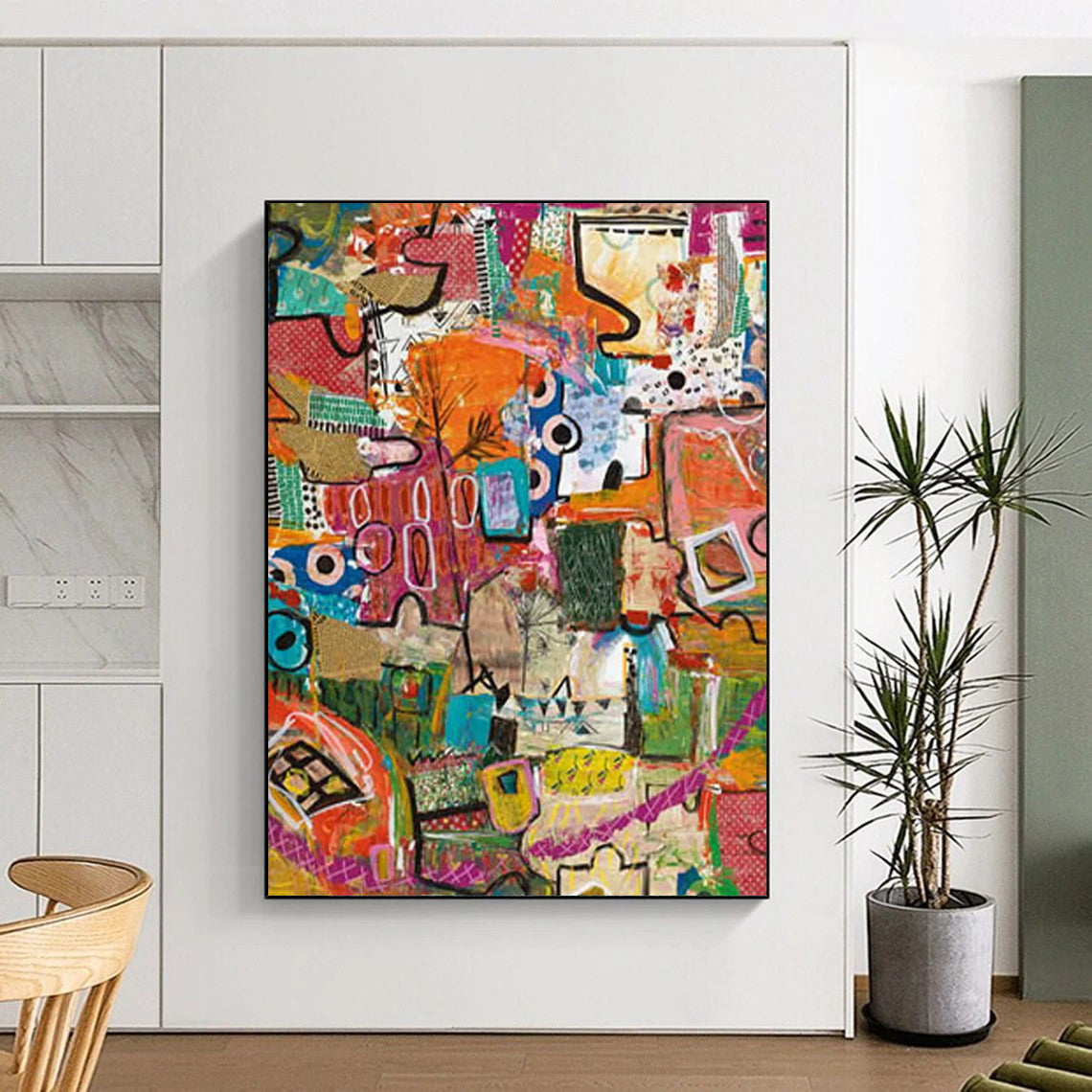“Eclectic Abstract Patchwork” - Multicolor, Mixed - Media Collage Painting On Canvas DTP293