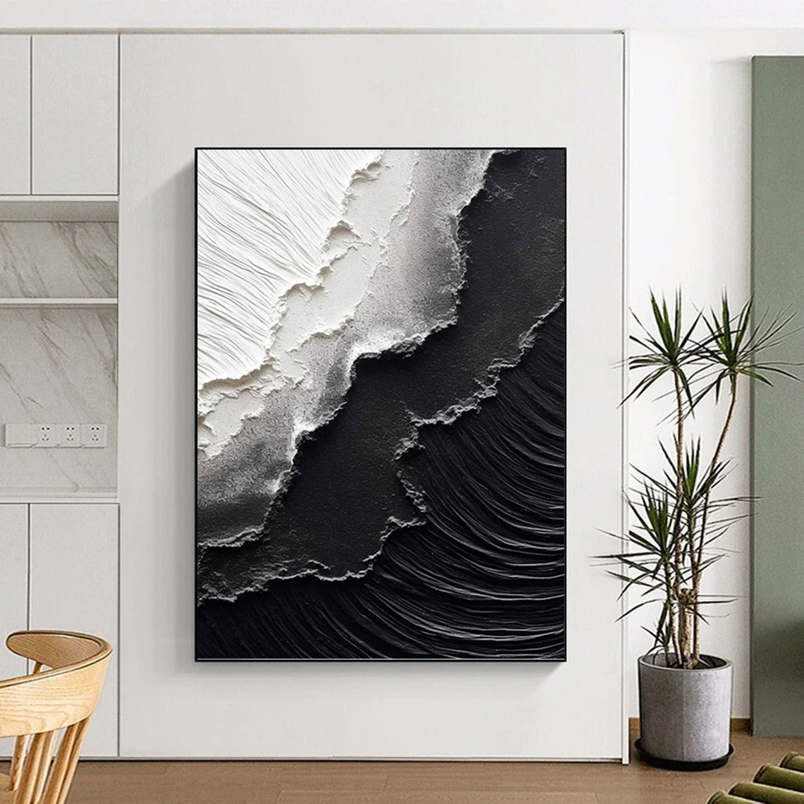 Textured Black and White Abstract Layers - Abstract Painting On Canvas DKH1475