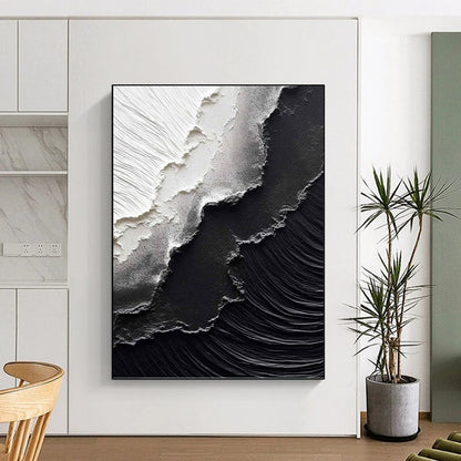 Textured Black and White Abstract Layers - Abstract Painting On Canvas DKH1475