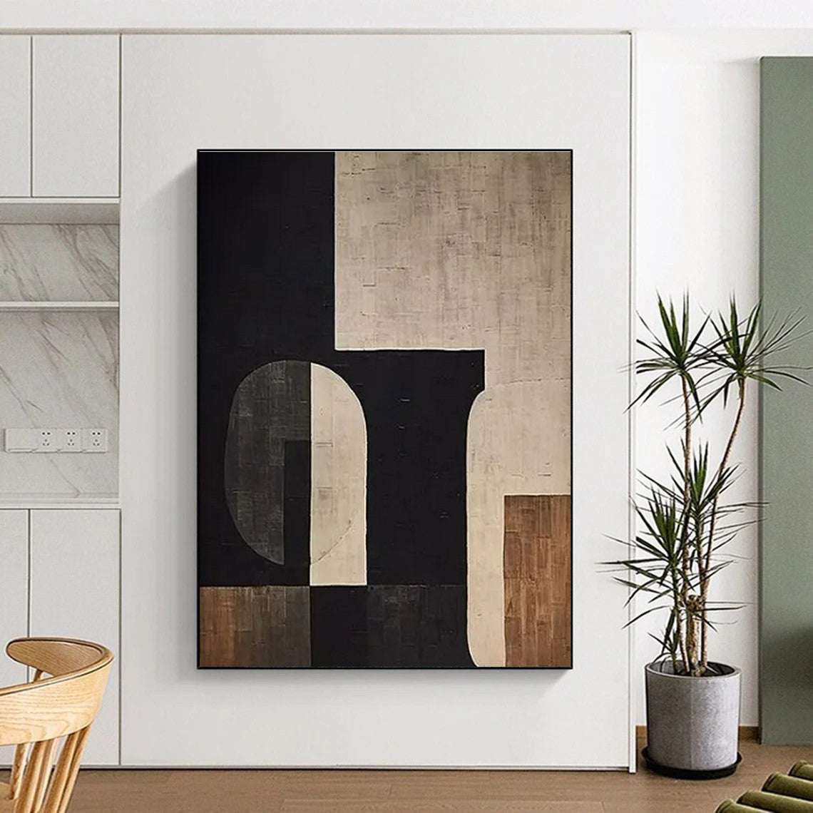 “Black - White - Brown Geometric Abstract” ，Abstract Acrylic Painting CT0862