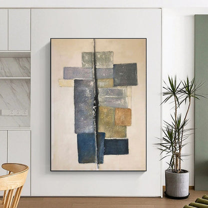 Subtle Color - Blocked Columns, “Quiet Stacks” - Minimalist Abstract Mixed - Media Painting CT0728