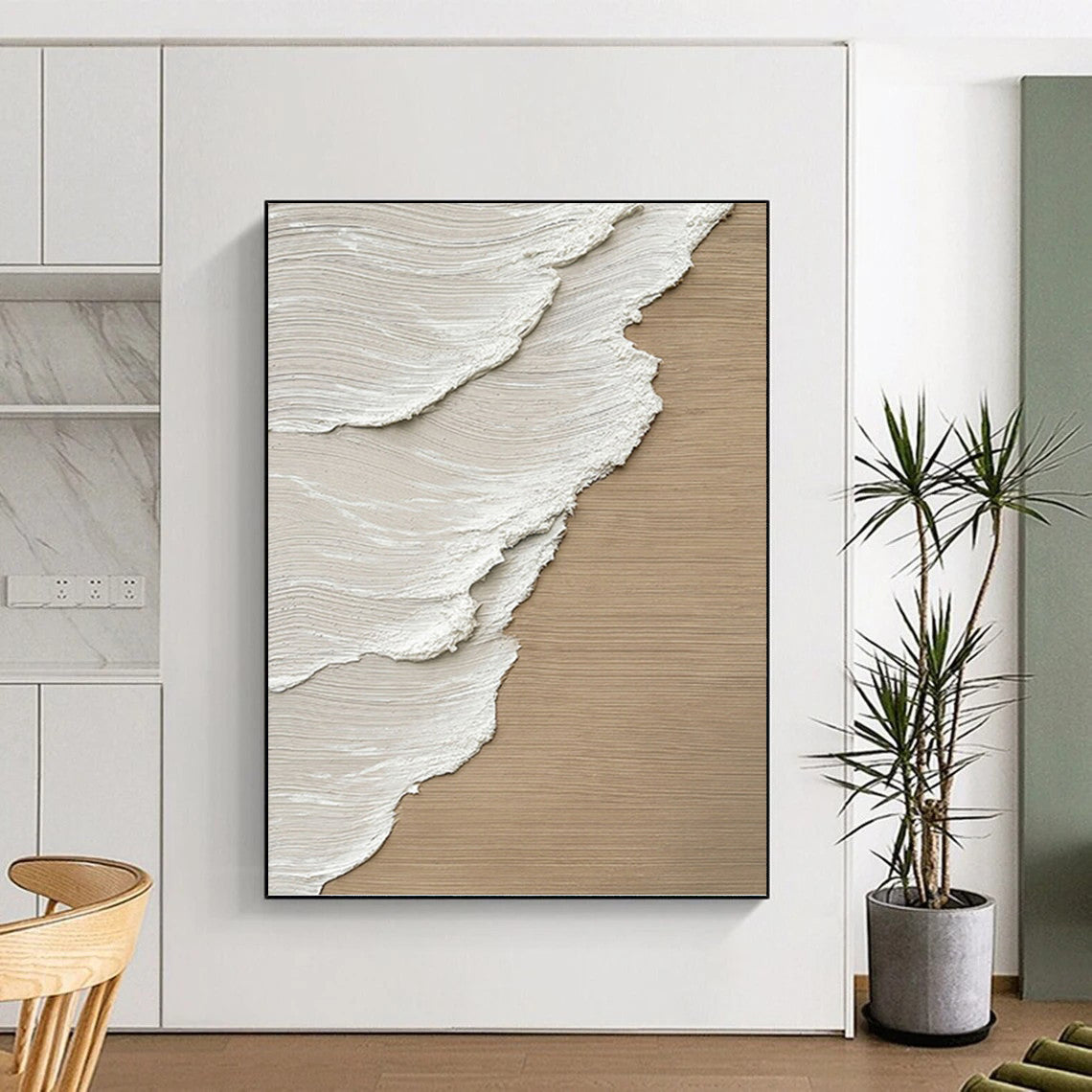 Textured Beige and White Abstract - Abstract Painting On Canvas DKH1476
