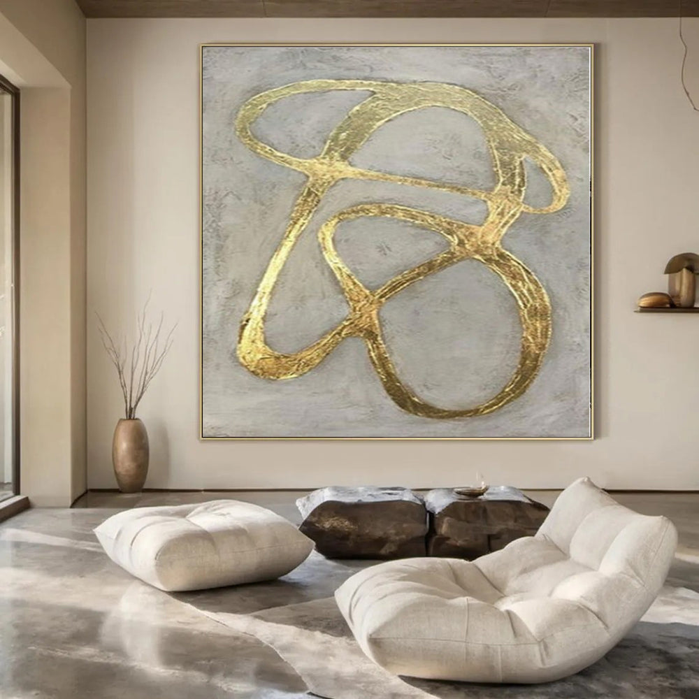 “Gold - Gray Abstract Loops” – Metallic Abstract Painting CT1097