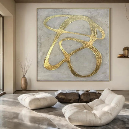 “Gold - Gray Abstract Loops” – Metallic Abstract Painting CT1097