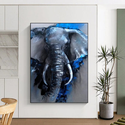 “Blue & Gray Elephant Portrait” - Expressive Animal Painting On Canvas DKH1610