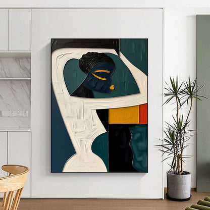 Cubist Figurative Art with Contrasting Colors - Figurative Painting On Canvas DKH1471
