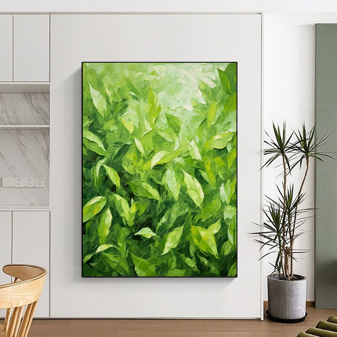 Lush Green Leaves Impasto - Nature - Inspired Impasto Painting On Canvas CT2293