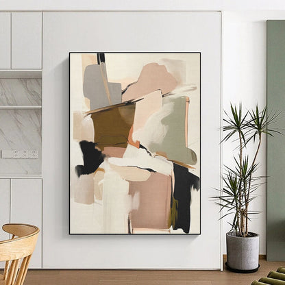 Muted Pink, Beige & Green Shapes, “Soft Modernity” - Abstract Geometric Acrylic Painting CT0755