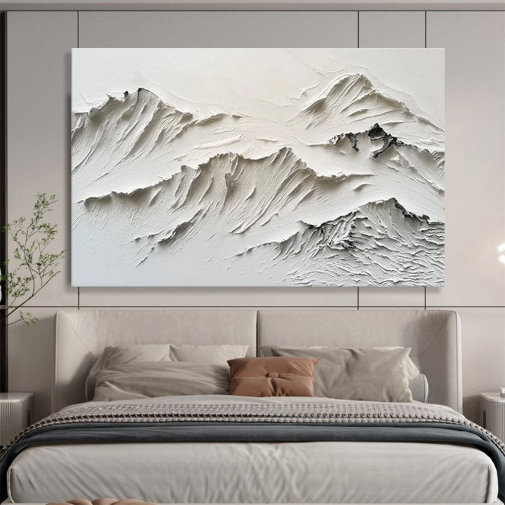 “White Textured Mountain Relief” Impasto Abstract Sculptural Painting On Canvas DKH459