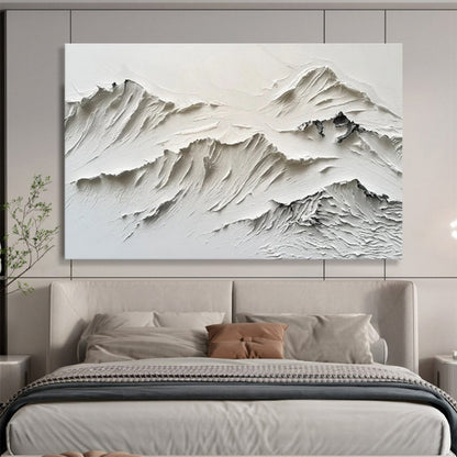 “White Textured Mountain Relief” Impasto Abstract Sculptural Painting On Canvas DKH459