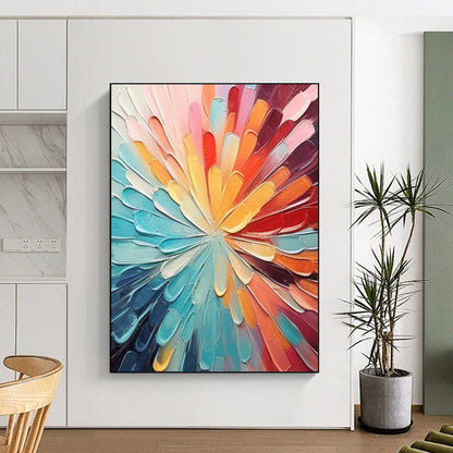 “Rainbow Petal Burst” - Multicolor, Textured Floral Painting On Canvas DTP288