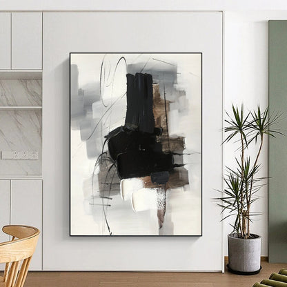 Monochrome Abstract Forms - Minimalist Abstract Painting On Canvas DKH1280