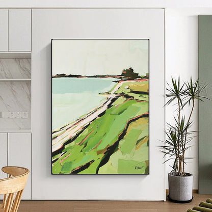 “Abstract Coastal Landscape” – Modern Impressionistic Oil Painting On Canvas CT2147