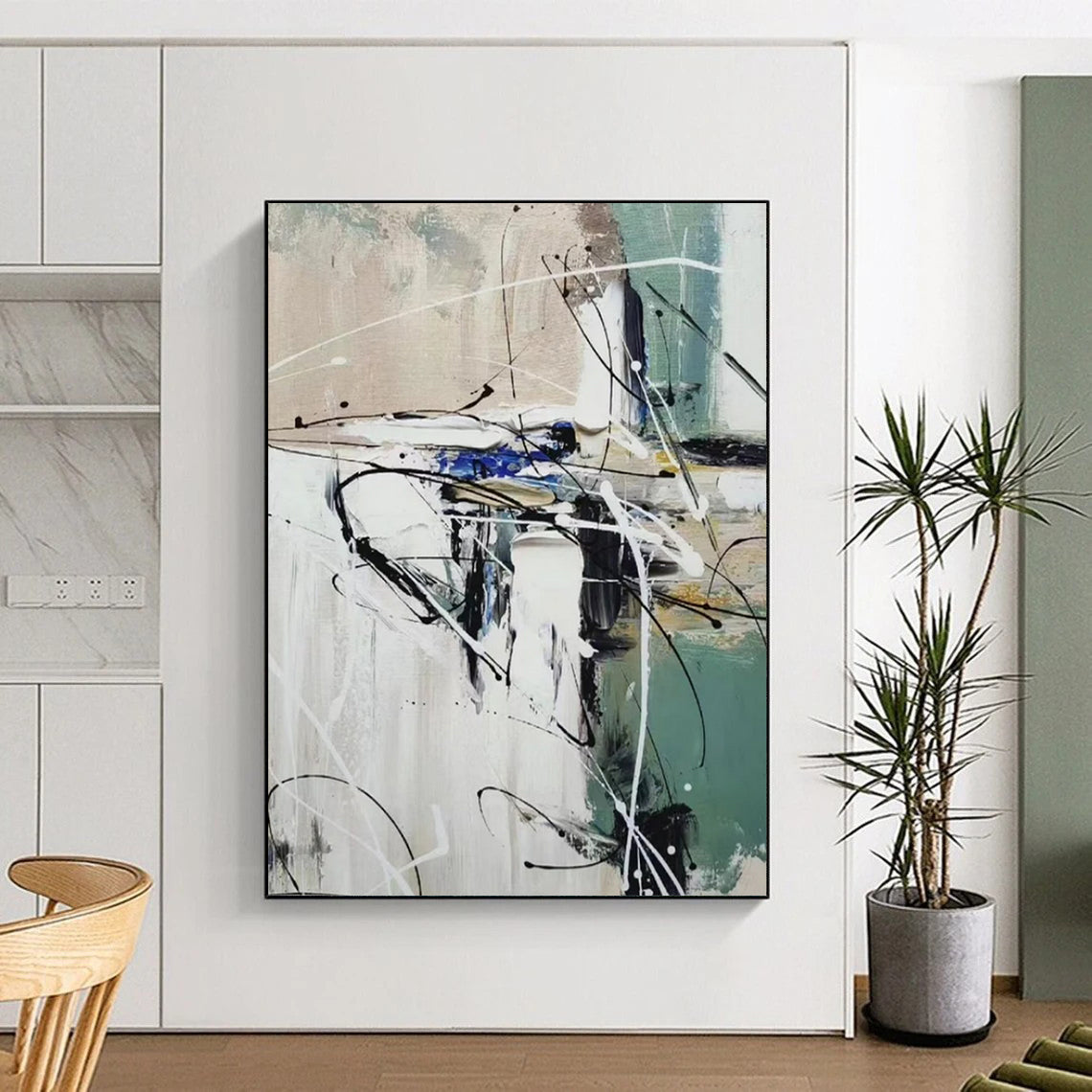 Abstract Black & White Swirls - Expressionist Abstract Painting On Canvas CT2297