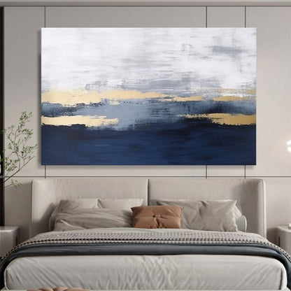 “Gray and Gold Abstract Layers” - Modern Landscape Painting On Canvas DKH786