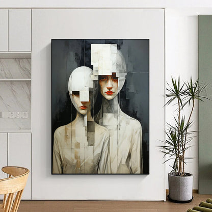 “Fragmented Figures: Cubist - Inspired Portrait” - Modernist Figurative Acrylic on Canvas CT1895
