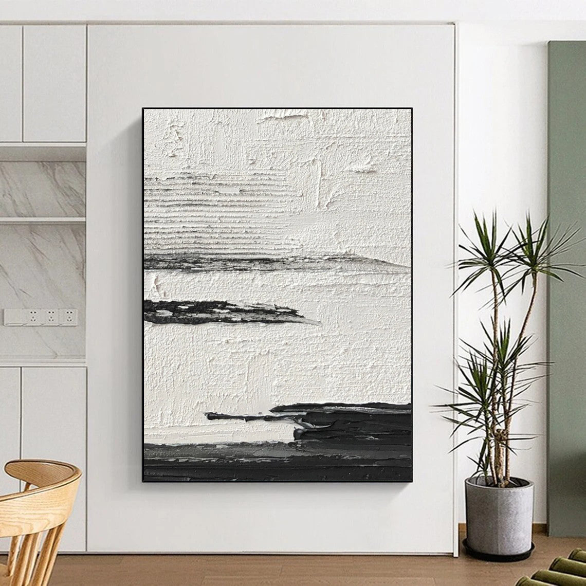 “Black, White, Gray Textured Layers ‘Minimalist Mood’” - Impasto Abstract Painting On Canvas DTP369