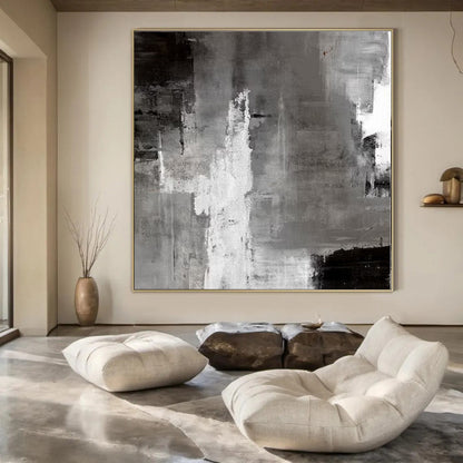 “Monochrome Gray Abstract Layers” – Abstract Expressionist Painting CT1124
