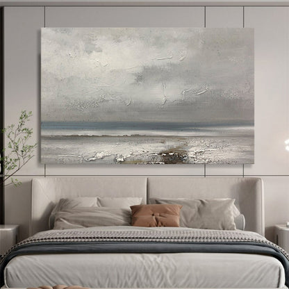 “Textured Gray Seaside” - Gray & Blue Impasto Coastal Painting On Canvas DLZ265