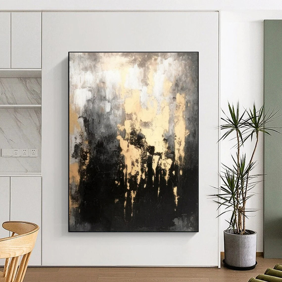 “Gold and Gray Drips” ，Abstract Expressionist Acrylic Art CT0912