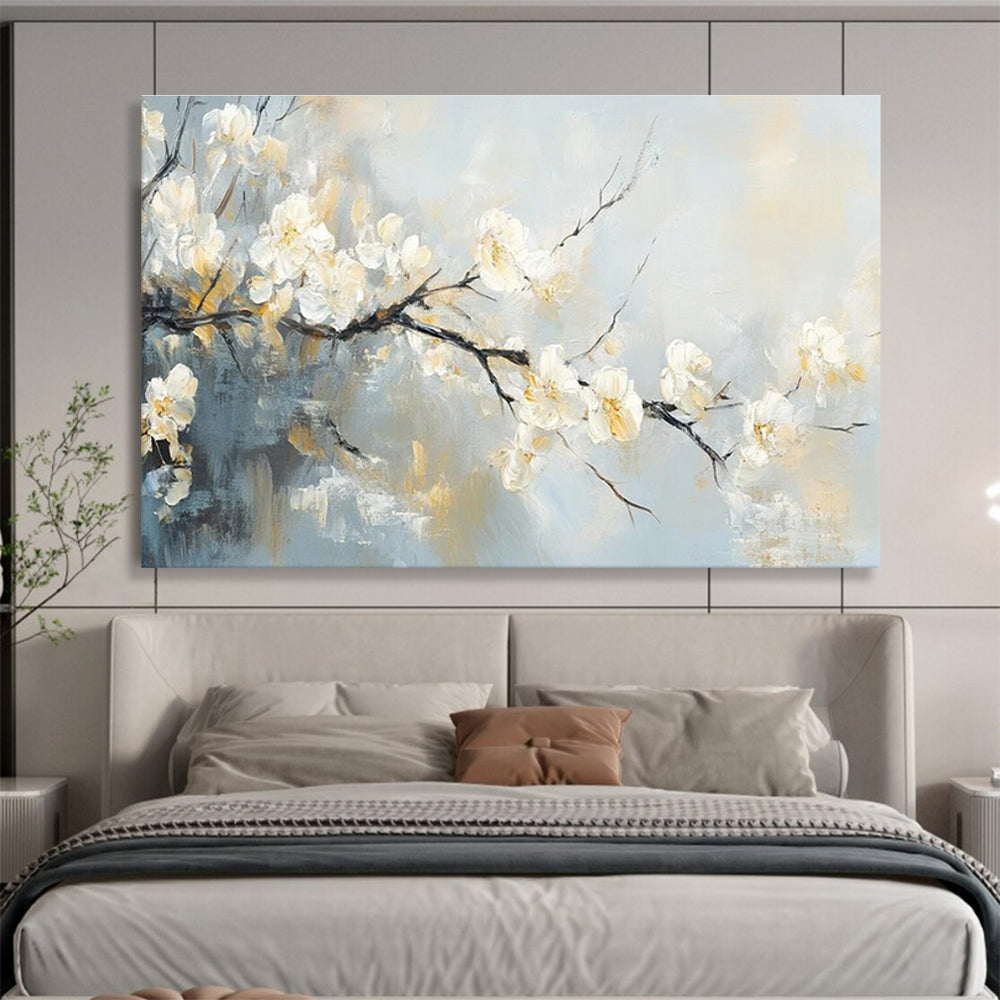 “Soft - Hued Blossom Branch” - Delicate Floral Painting On Canvas DKH805