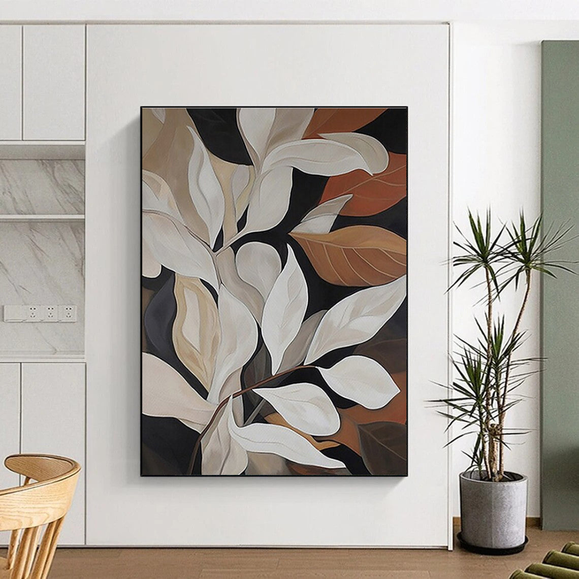 “Elegant Leaves in Earth Tones”，Abstract Botanical Style CT0667