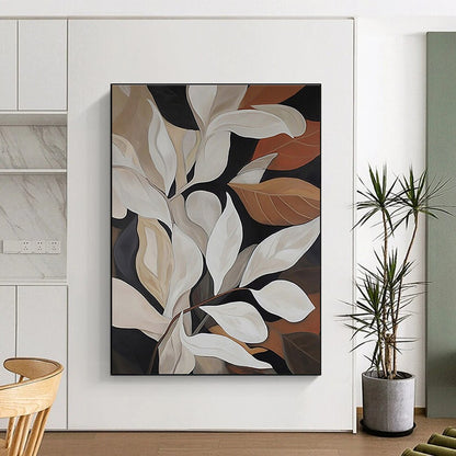 “Elegant Leaves in Earth Tones”，Abstract Botanical Style CT0667