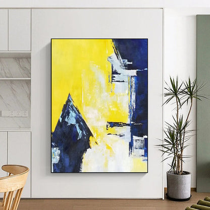 Vibrant Yellow, Blue & White Geometric Abstraction - Abstract Painting On Canvas CT2304