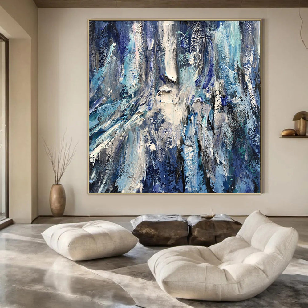Deep Blue Textured Abstraction - Impasto Abstract Acrylic On Canvas CT1350