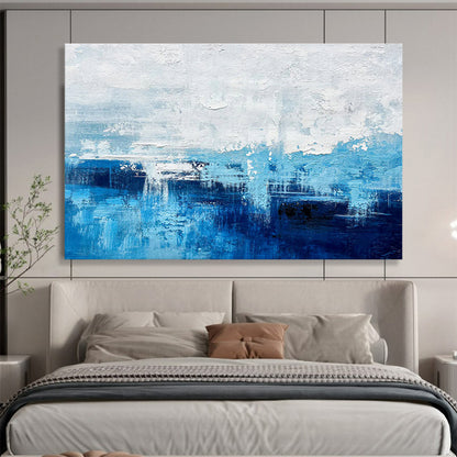 Blue and White Coastal Abstract Painting On Canvas DKH275