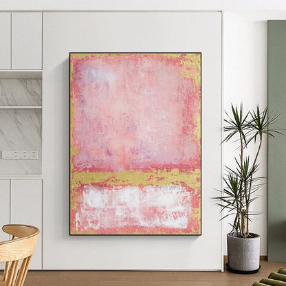 “Pink, Red & Gold Textured Rectangles” - Abstract Painting On Canvas CT2325