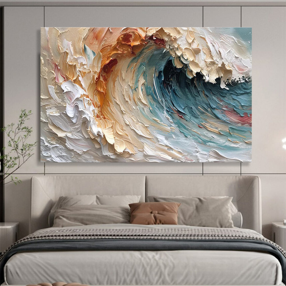 Impasto Ocean Wave in Warm Tones Painting On Canvas DKH676
