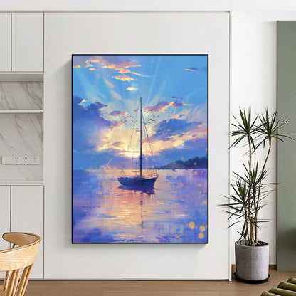 “Sailboat at Sunset: Dreamy Seaside Vibe” - Impressionist Oil on Canvas CT1893