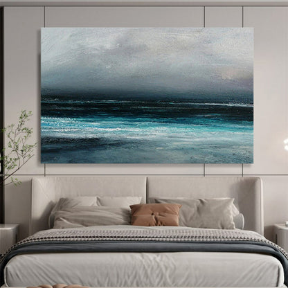 “Gray, Blue, Stormy Ocean ‘Dark Maritime Mood’” - Impressionist Seascape Painting On Canvas DLZ035