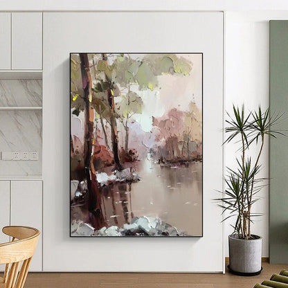 Pastel Forest River - Impressionistic Landscape Painting On Canvas DKH1296