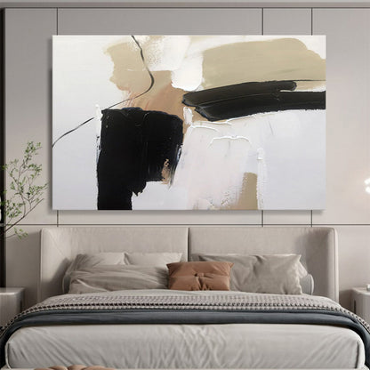 Minimalist Black and Beige Abstract Painting On Canvas DKH313