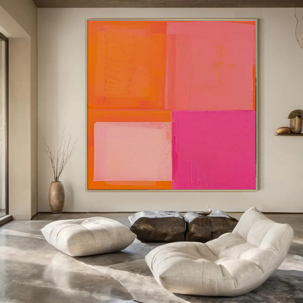 Orange & Pink Textured Squares - "Sunset Squares" - Abstract Textured Painting CT1481