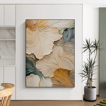 3D Floral Petals in Beige and Blue - Textured Floral Painting On Canvas DKH1385