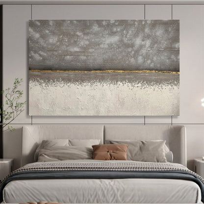 Concrete Elegance Gray and Gold Minimalist Painting On Canvas DKH172