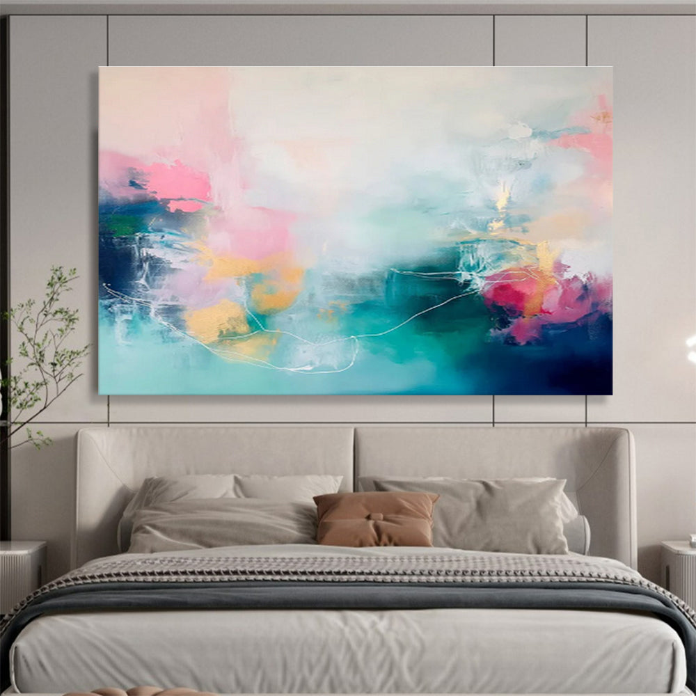 “Pastel & Teal Dreamscape” Abstract Acrylic Painting On Canvas DKH472