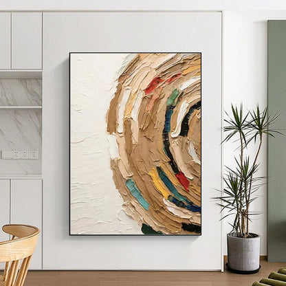 “Textured Circular Abstract with Earth Tones and Colorful Accents” - Impasto - Style Painting On Canvas DKH1118