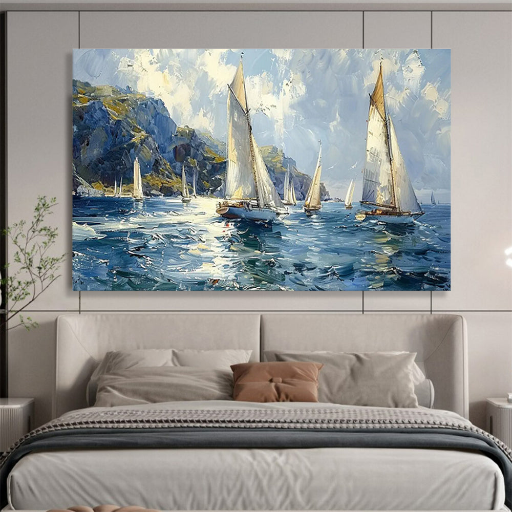 Sailing Boats On A Breezy Sea Painting On Canvas DKH669